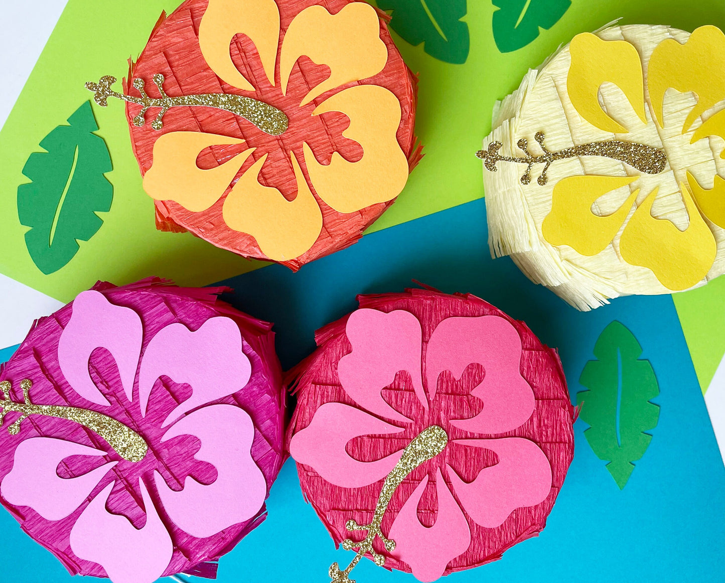 Hisbiscus Flower Mini Pinata, Set of 4 Summer Luau Party Favors