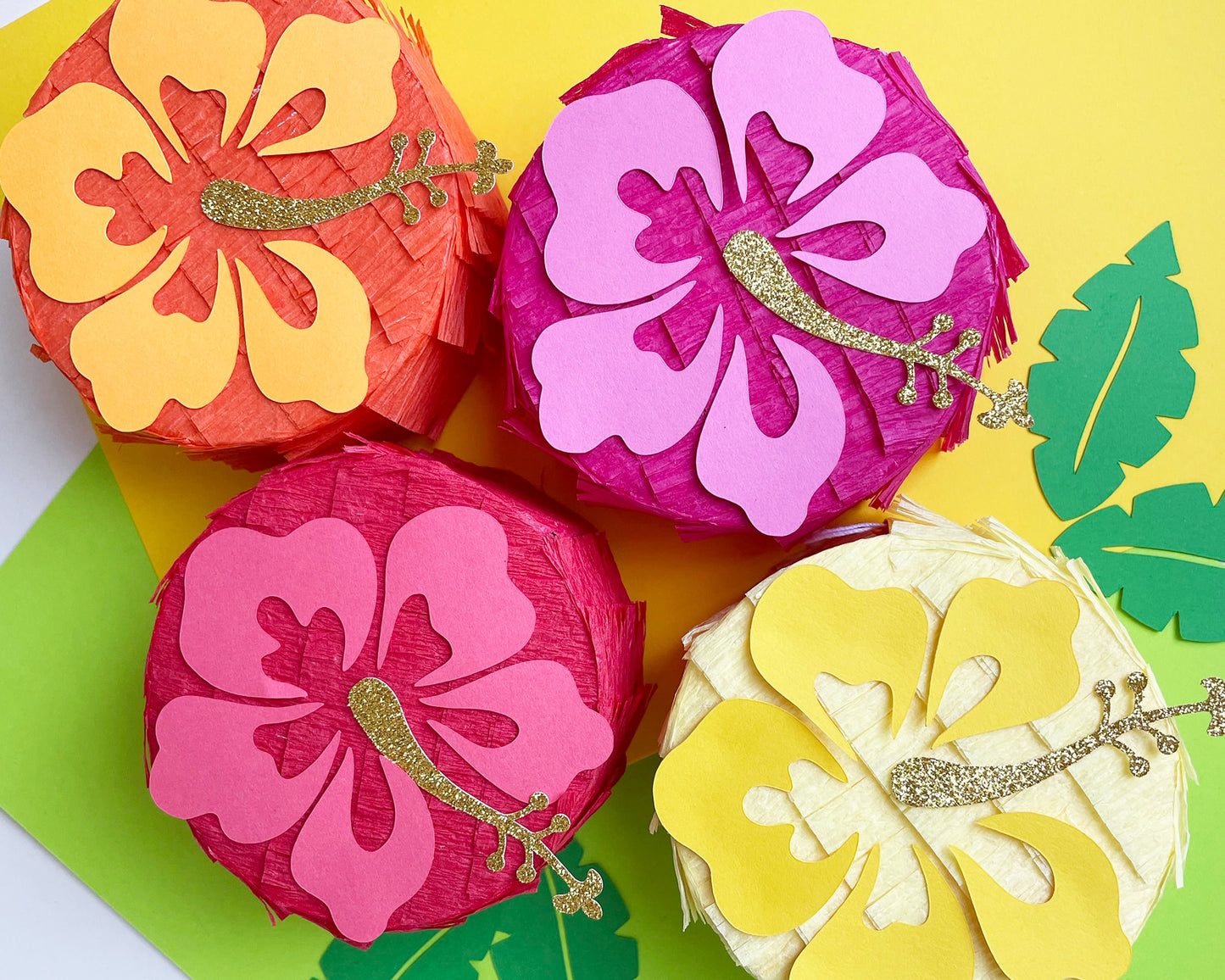 Hisbiscus Flower Mini Pinata, Set of 4 Summer Luau Party Favors