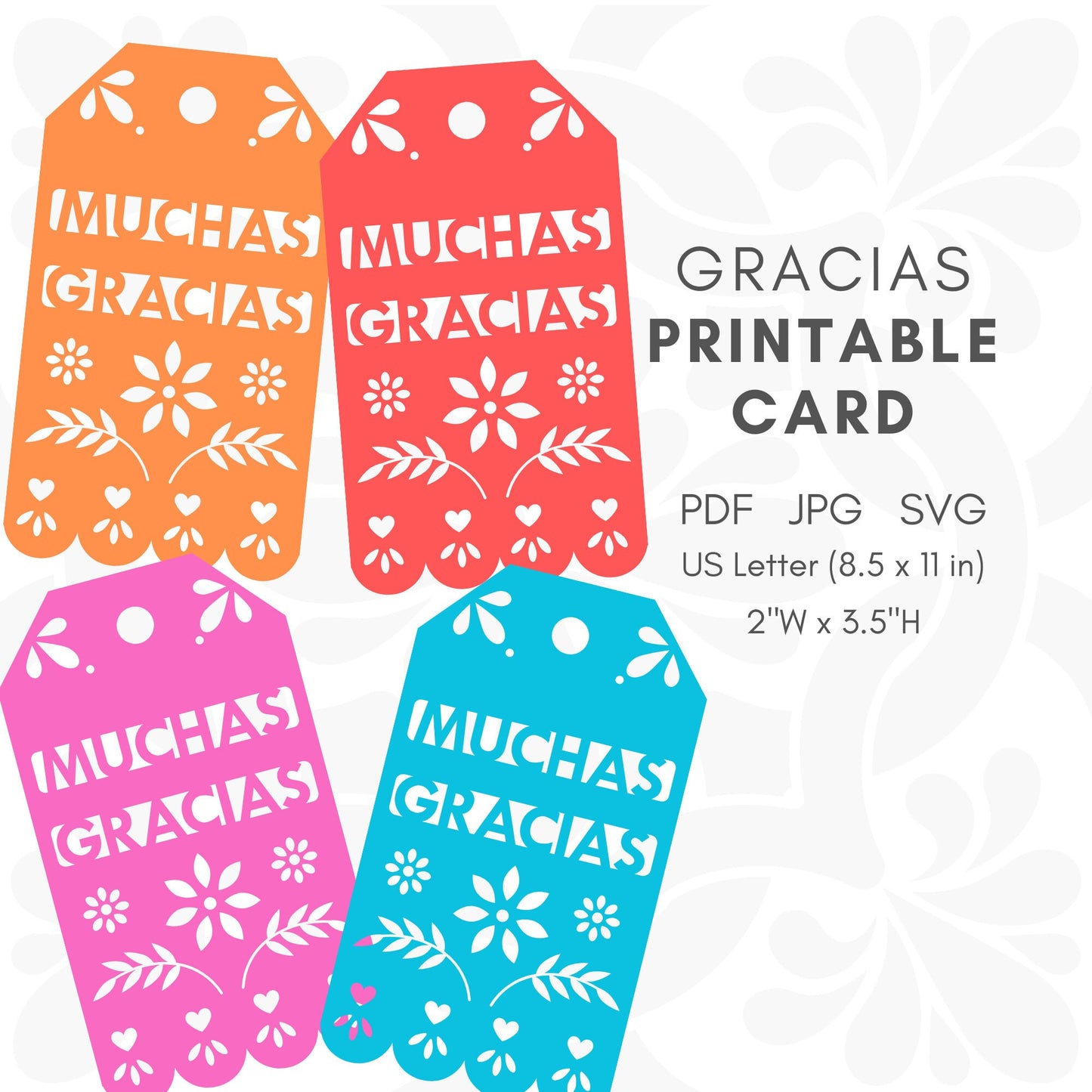 Papel Picado Printable Gracias Tags, Thank you Tag in Spanish, Instant Digital Download, SVG PDF JPG Cut files