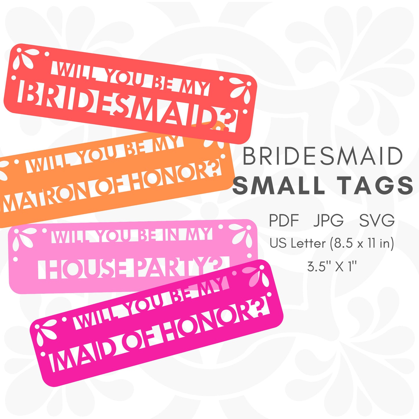 Papel Picado Bridesmaid Proposal Tags, Fiesta Weddings, Instant Digital Download, SVG PDF JPG