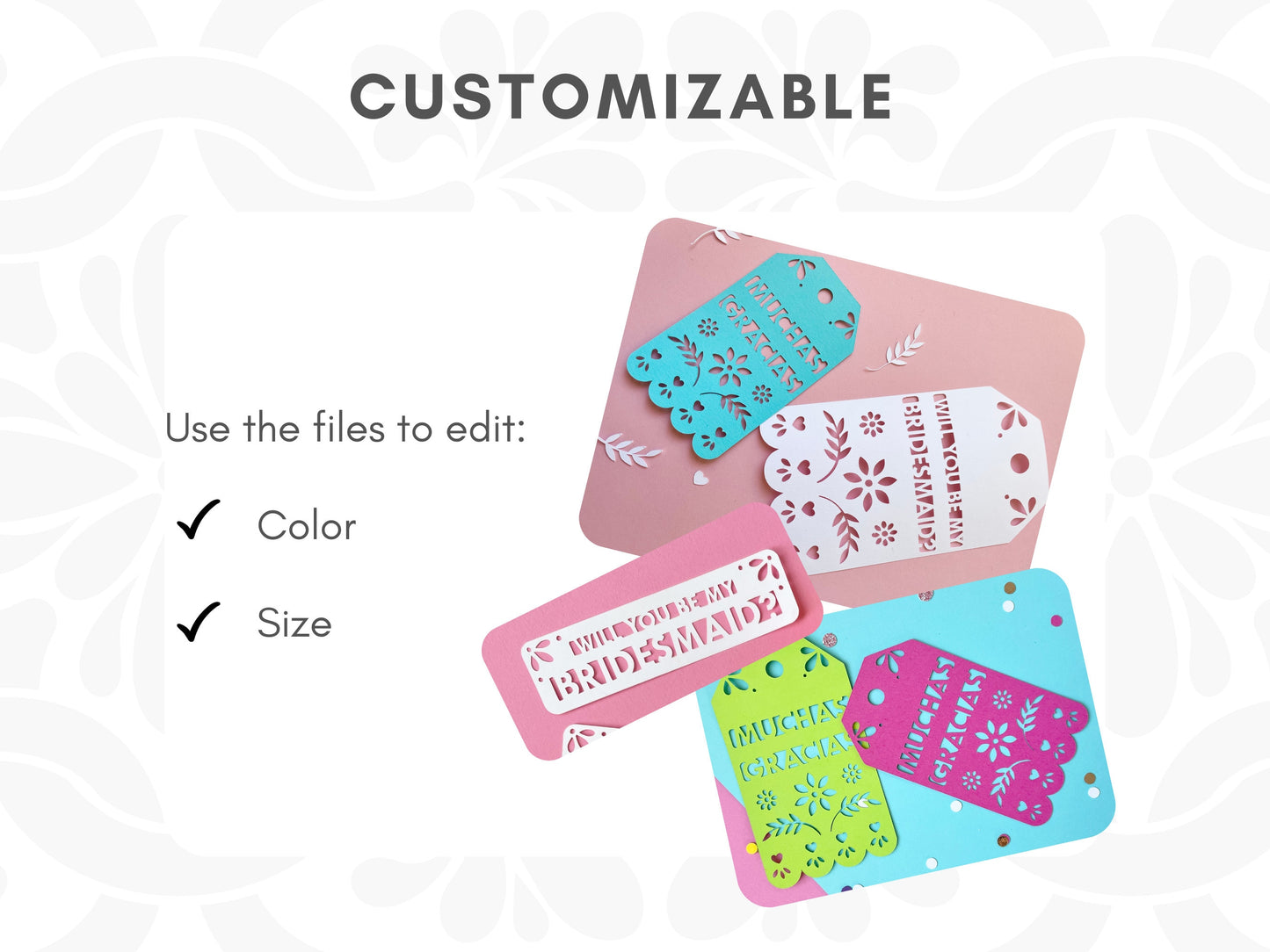 Papel Picado Printable Gracias Tags, Thank you Tag in Spanish, Instant Digital Download, SVG PDF JPG Cut files